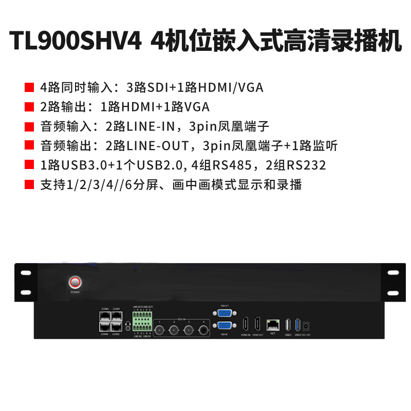 同三維TL900SHV4嵌入式4機位常態錄播主機（1U機箱）